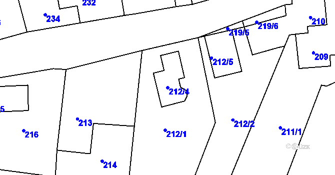 Parcela st. 212/4 v KÚ Trhové Dušníky, Katastrální mapa