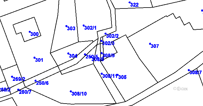 Parcela st. 308/9 v KÚ Trhové Dušníky, Katastrální mapa