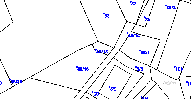 Parcela st. 48/18 v KÚ Trhové Dušníky, Katastrální mapa