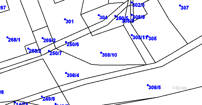 Parcela st. 308/10 v KÚ Trhové Dušníky, Katastrální mapa