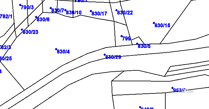 Parcela st. 830/29 v KÚ Trhové Sviny, Katastrální mapa