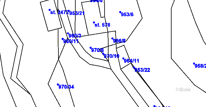 Parcela st. 970/10 v KÚ Trhové Sviny, Katastrální mapa