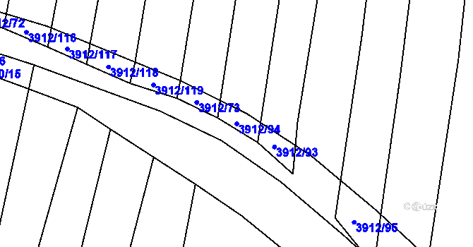 Parcela st. 3912/94 v KÚ Trhové Sviny, Katastrální mapa