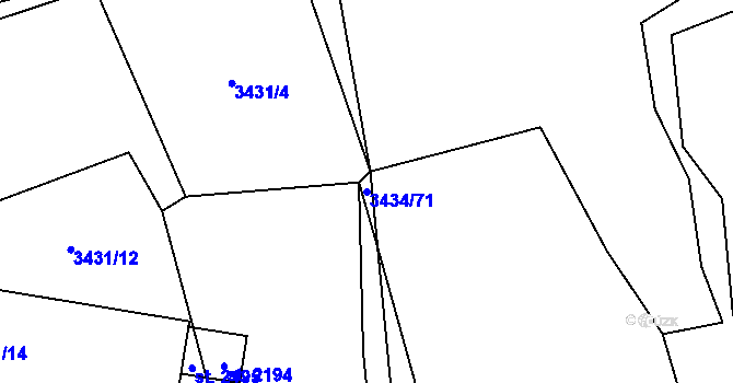 Parcela st. 3434/71 v KÚ Trhové Sviny, Katastrální mapa