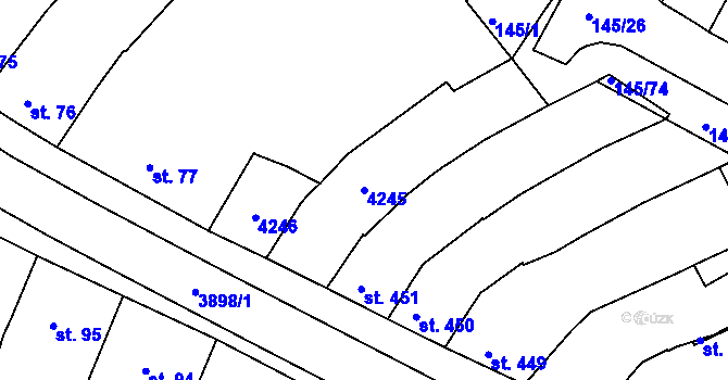 Parcela st. 4245 v KÚ Trhové Sviny, Katastrální mapa