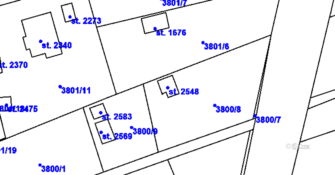 Parcela st. 2548 v KÚ Trhové Sviny, Katastrální mapa