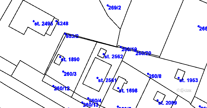 Parcela st. 2562 v KÚ Trhové Sviny, Katastrální mapa