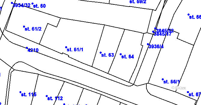 Parcela st. 63 v KÚ Trhové Sviny, Katastrální mapa