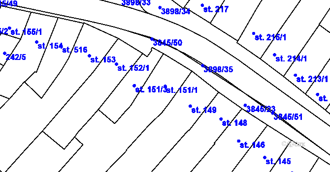 Parcela st. 151/1 v KÚ Trhové Sviny, Katastrální mapa