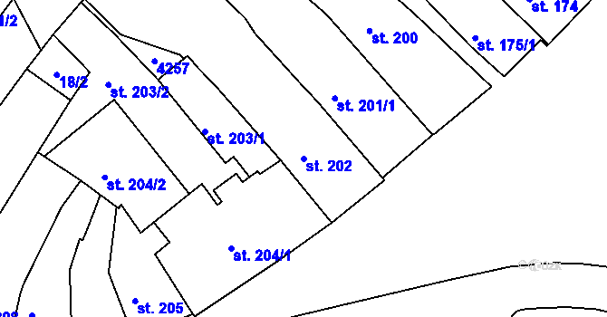 Parcela st. 202 v KÚ Trhové Sviny, Katastrální mapa