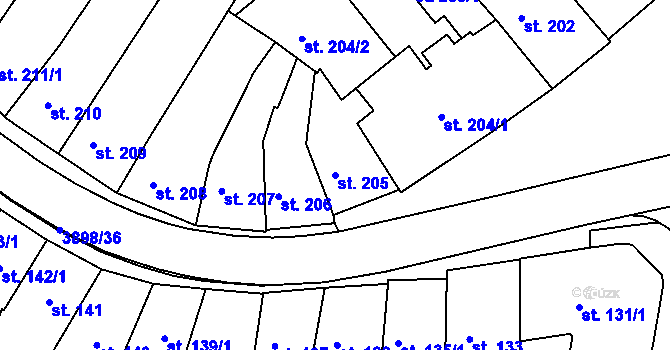 Parcela st. 205 v KÚ Trhové Sviny, Katastrální mapa