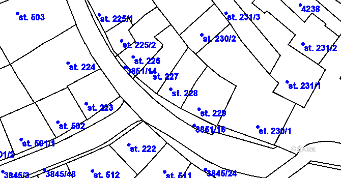 Parcela st. 228 v KÚ Trhové Sviny, Katastrální mapa