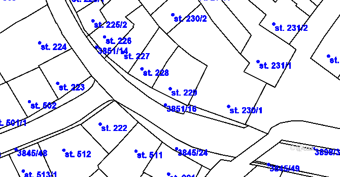 Parcela st. 229 v KÚ Trhové Sviny, Katastrální mapa