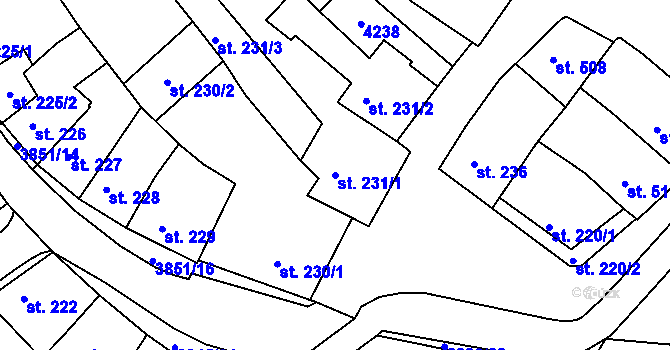 Parcela st. 231/1 v KÚ Trhové Sviny, Katastrální mapa