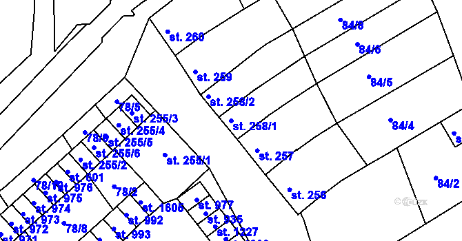 Parcela st. 258/1 v KÚ Trhové Sviny, Katastrální mapa