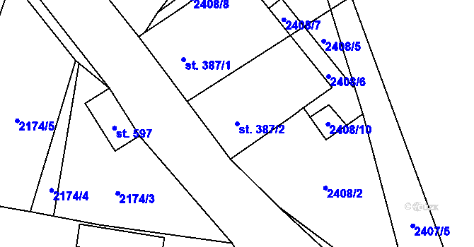 Parcela st. 387/2 v KÚ Trhové Sviny, Katastrální mapa
