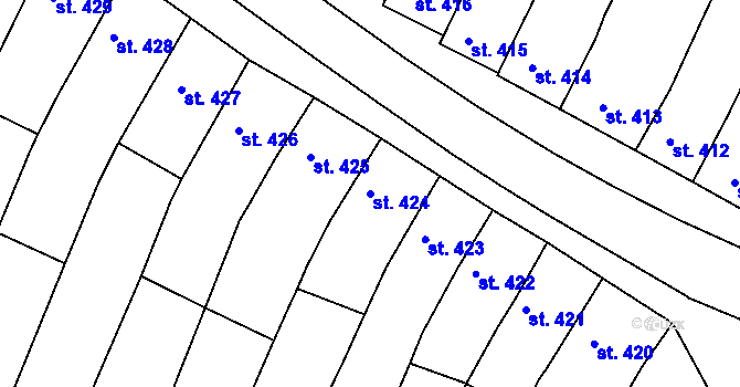 Parcela st. 424 v KÚ Trhové Sviny, Katastrální mapa