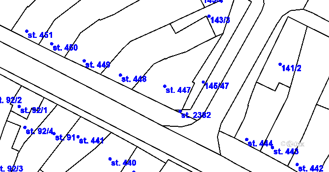 Parcela st. 447 v KÚ Trhové Sviny, Katastrální mapa