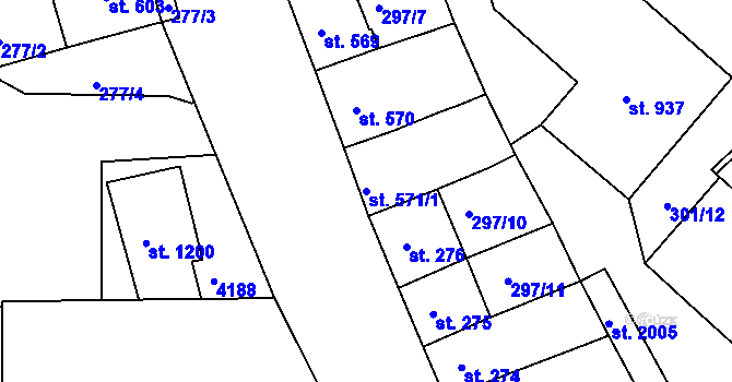 Parcela st. 571/1 v KÚ Trhové Sviny, Katastrální mapa