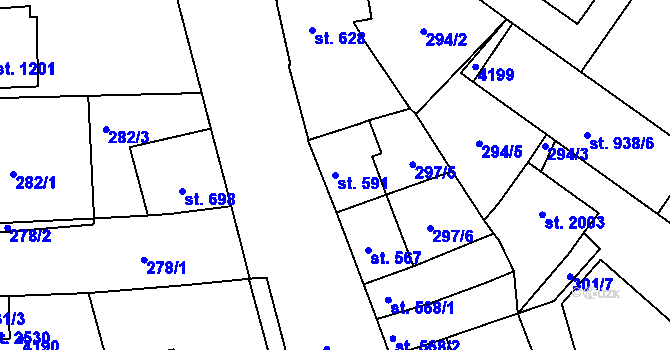 Parcela st. 591 v KÚ Trhové Sviny, Katastrální mapa