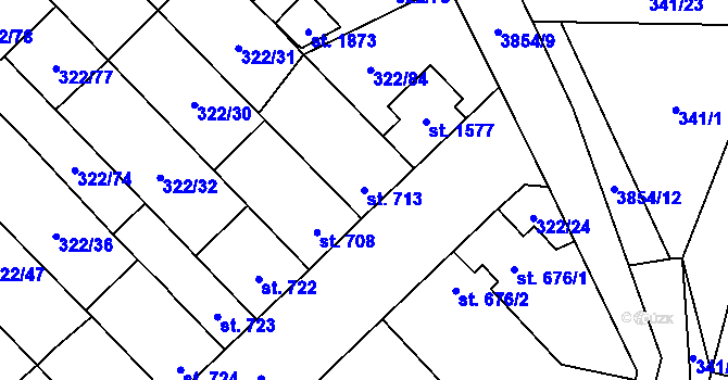 Parcela st. 713 v KÚ Trhové Sviny, Katastrální mapa