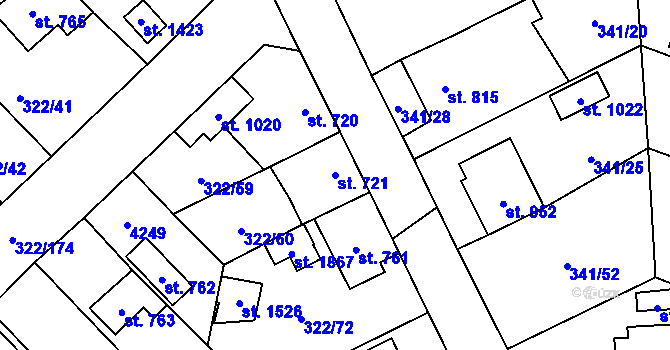 Parcela st. 721 v KÚ Trhové Sviny, Katastrální mapa