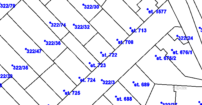 Parcela st. 722 v KÚ Trhové Sviny, Katastrální mapa