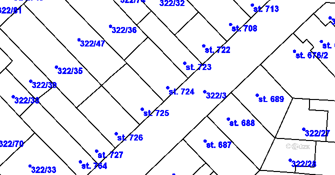 Parcela st. 724 v KÚ Trhové Sviny, Katastrální mapa