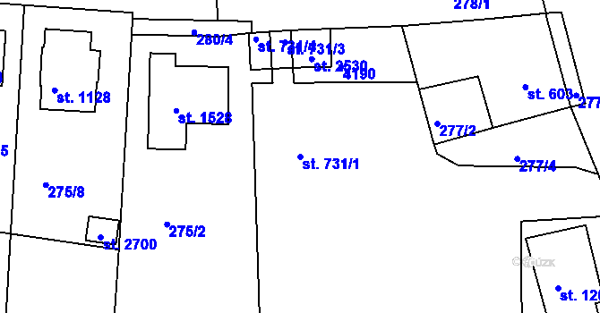 Parcela st. 731/1 v KÚ Trhové Sviny, Katastrální mapa