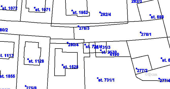 Parcela st. 731/4 v KÚ Trhové Sviny, Katastrální mapa