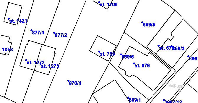 Parcela st. 759 v KÚ Trhové Sviny, Katastrální mapa