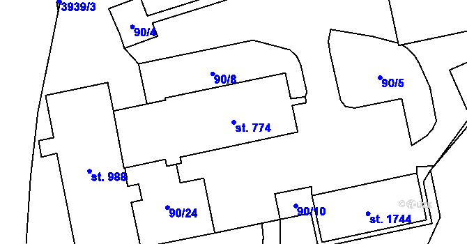 Parcela st. 774 v KÚ Trhové Sviny, Katastrální mapa