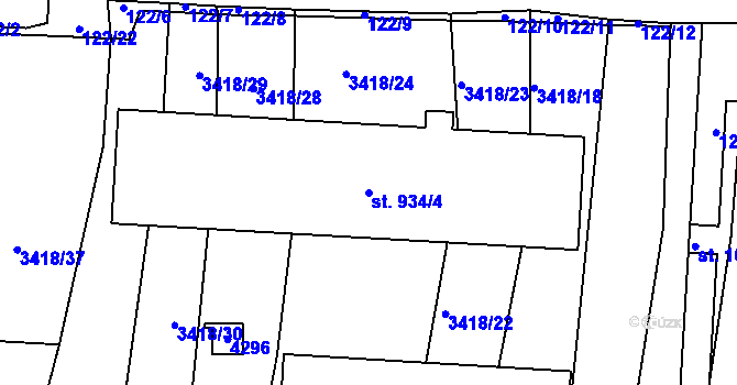 Parcela st. 934/4 v KÚ Trhové Sviny, Katastrální mapa