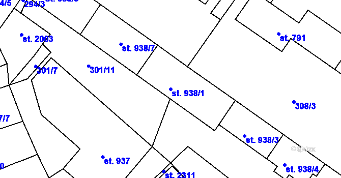 Parcela st. 938/1 v KÚ Trhové Sviny, Katastrální mapa
