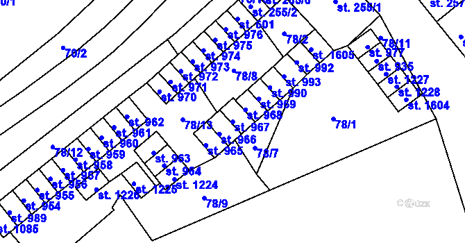 Parcela st. 967 v KÚ Trhové Sviny, Katastrální mapa