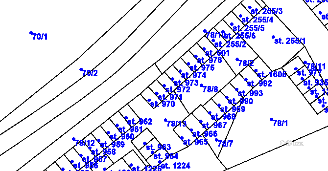 Parcela st. 972 v KÚ Trhové Sviny, Katastrální mapa