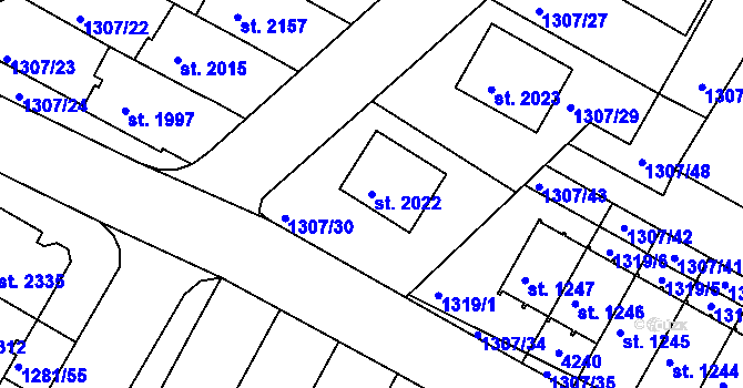 Parcela st. 2022 v KÚ Trhové Sviny, Katastrální mapa