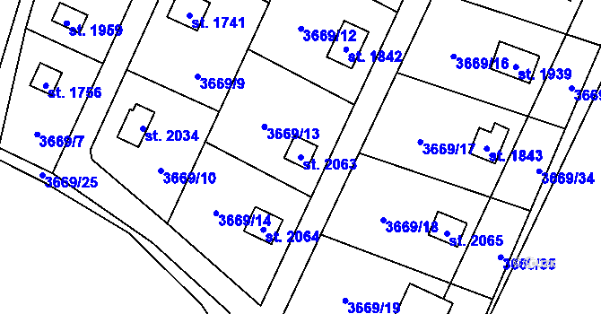 Parcela st. 2063 v KÚ Trhové Sviny, Katastrální mapa
