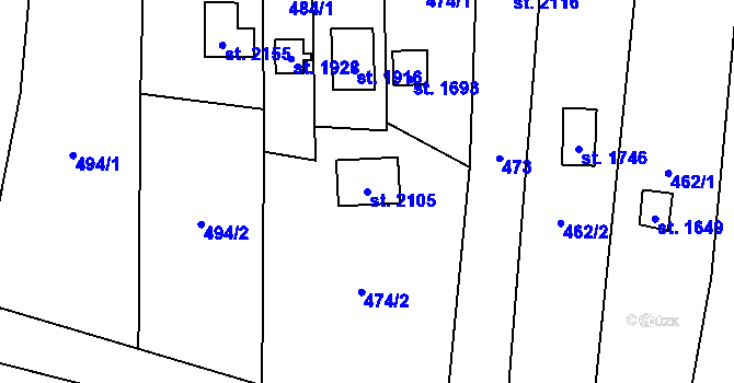 Parcela st. 2105 v KÚ Trhové Sviny, Katastrální mapa