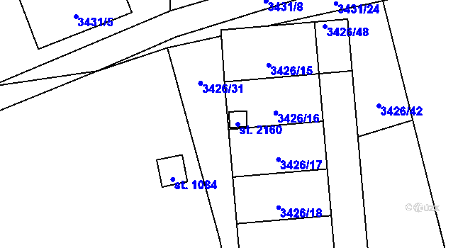 Parcela st. 2160 v KÚ Trhové Sviny, Katastrální mapa