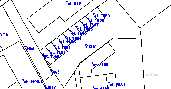 Parcela st. 98/10 v KÚ Trhové Sviny, Katastrální mapa