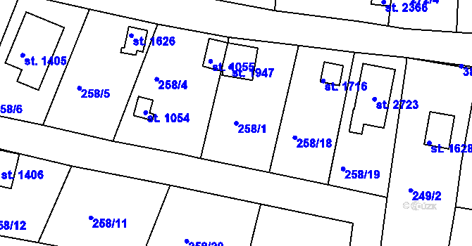 Parcela st. 258/1 v KÚ Trhové Sviny, Katastrální mapa