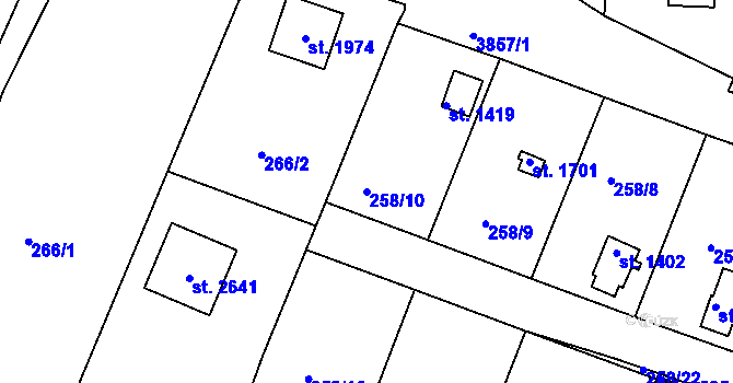 Parcela st. 258/10 v KÚ Trhové Sviny, Katastrální mapa
