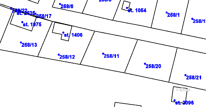 Parcela st. 258/11 v KÚ Trhové Sviny, Katastrální mapa