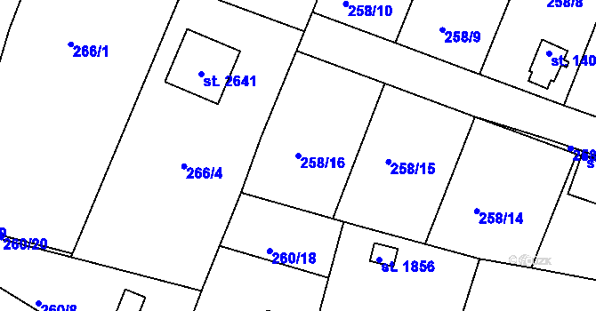 Parcela st. 258/16 v KÚ Trhové Sviny, Katastrální mapa
