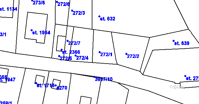 Parcela st. 272/1 v KÚ Trhové Sviny, Katastrální mapa