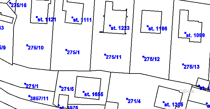 Parcela st. 275/11 v KÚ Trhové Sviny, Katastrální mapa