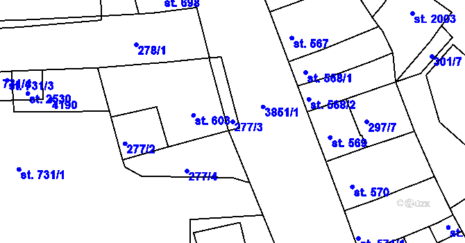 Parcela st. 277/3 v KÚ Trhové Sviny, Katastrální mapa