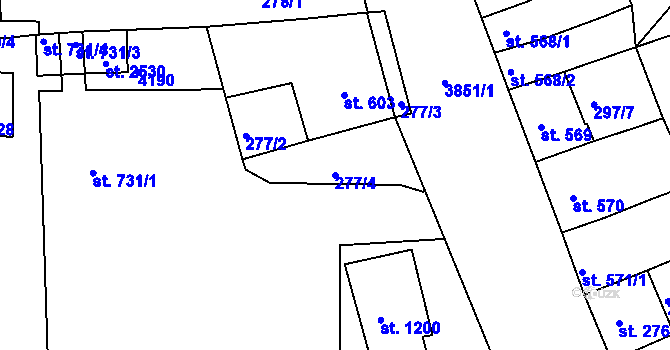 Parcela st. 277/4 v KÚ Trhové Sviny, Katastrální mapa