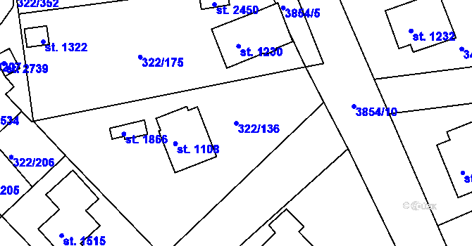 Parcela st. 322/136 v KÚ Trhové Sviny, Katastrální mapa